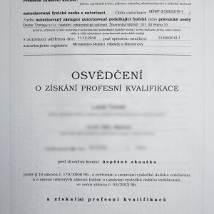 Online masérský kurz Dexter - osvědčení