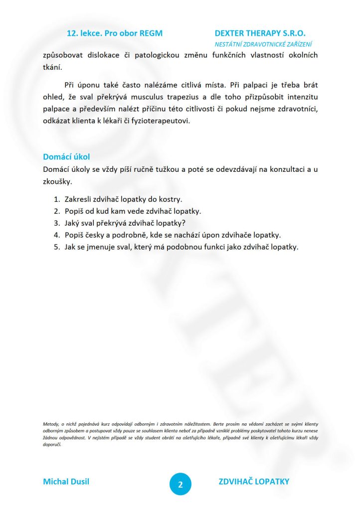 Online masérský kurz Dexter - skripta a domácí úkol