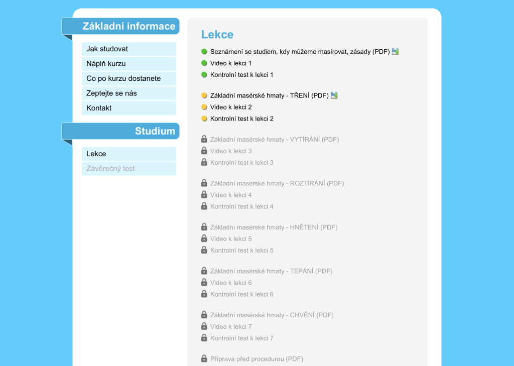 Online masérský kurz Dexter - postupné studium