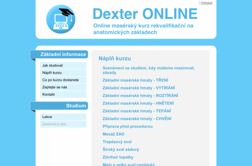 Online masérský kurz Dexter - náplň kurzu