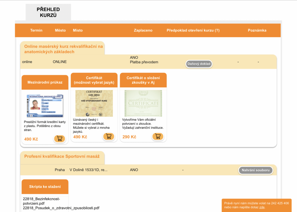 Online masérský kurz Dexter - certifikáty v angličtině